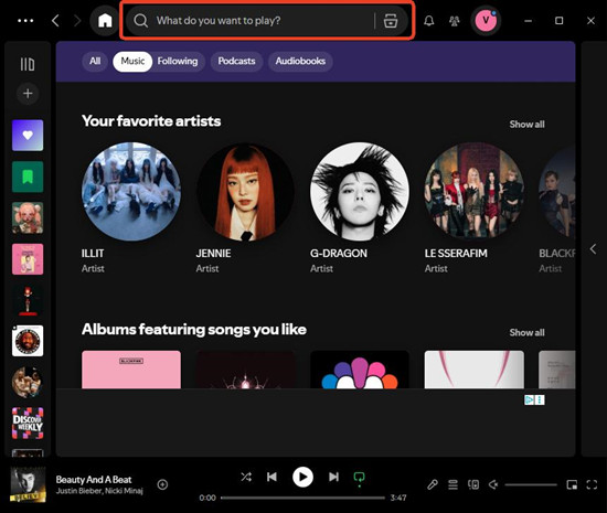 Spotify desktop search bar
