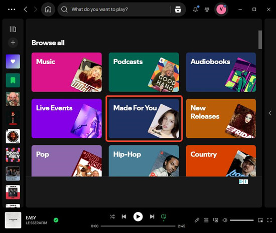 spotify desktop search browse all amde for you
