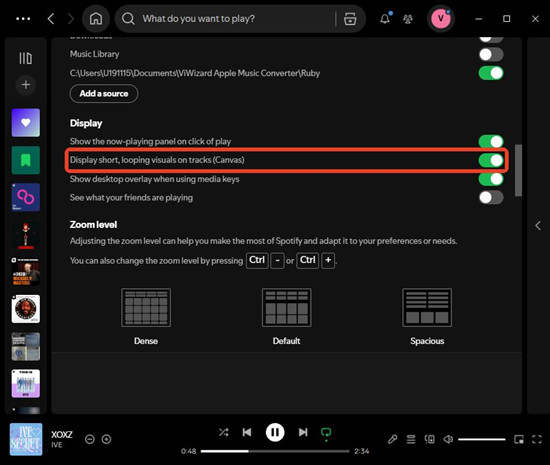 spotify desktop display display short looping visualz on tracks canvas