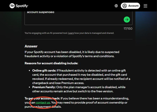 spotify support ai answer contact us