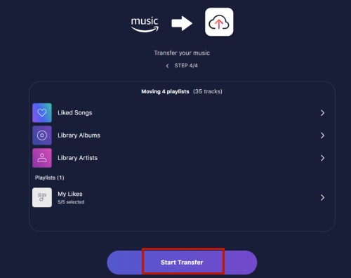 start transfer amazon music library tunemymusic