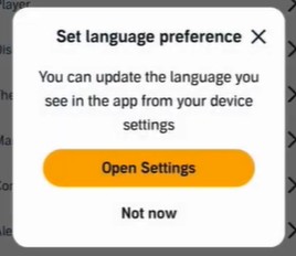 tap open settings to confirm language change in the audible app