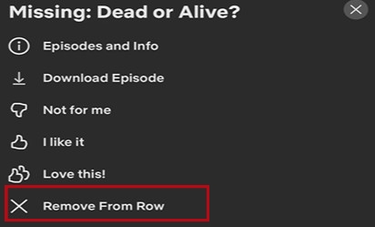 tap remove from row to remove netflix continue row