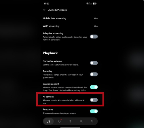 the ai content switch on tidal on mobile