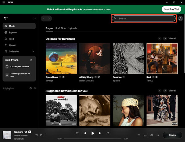 tidal desktop app search bar