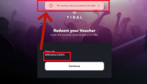 tidal promo code invalid due to wrong letters