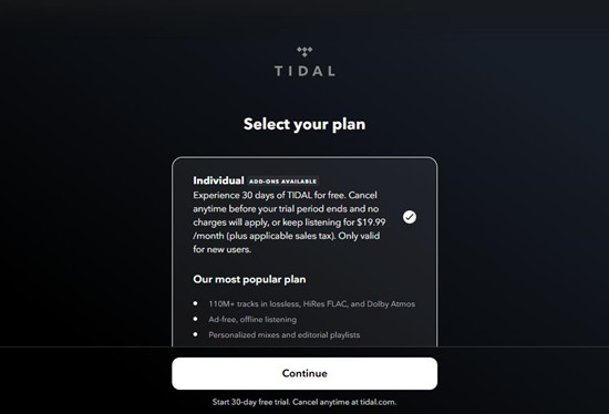 tidal select your plan