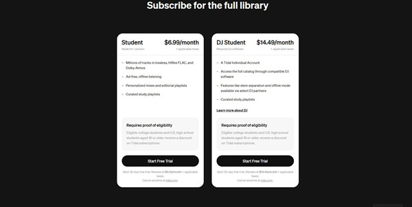 tidal student plans