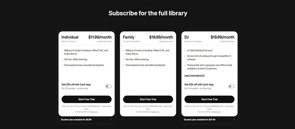 tidal subscriptions