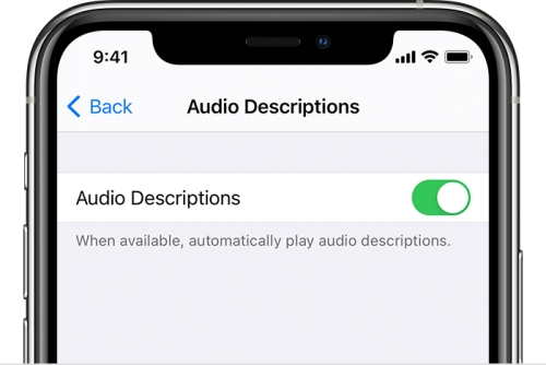 toggle off audio descriptions on mobile devices