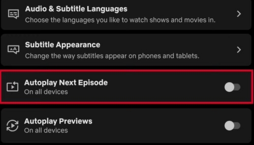 toggle off netflix autoplay next episode on mobile devices