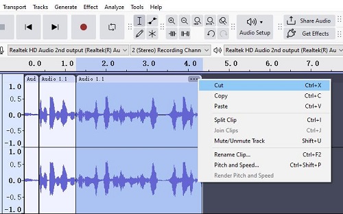 trim audio in audacity
