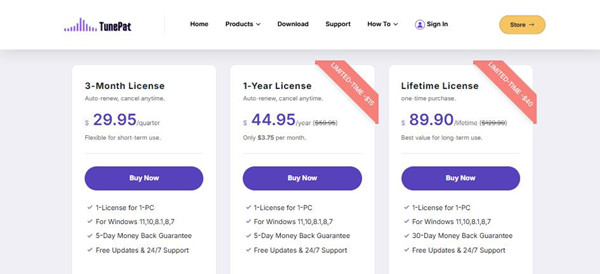 tunepat apple music converter plan and pricing