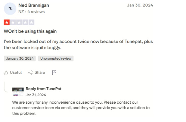 tunepat locked account feedback