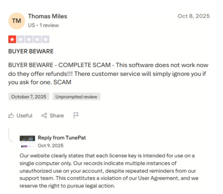 tunepat negative feedback