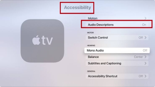 turn off audio description in tv accessibility options