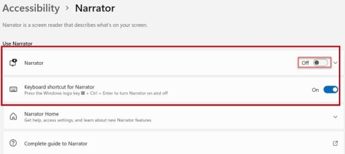 turn off screen reader on desktop