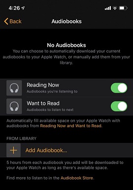 turn on reading now for apple audiobook