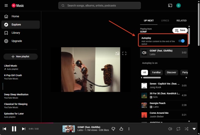 turn on youtube music autoplay on desktop