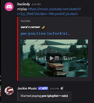 use jockie music to play youtube music on discord