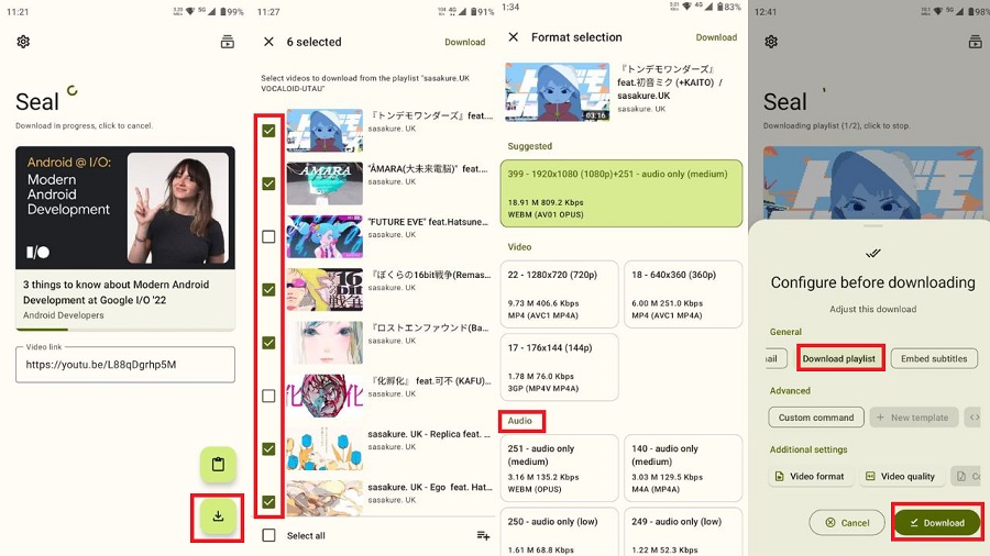 use seal to download youtube playlist on android