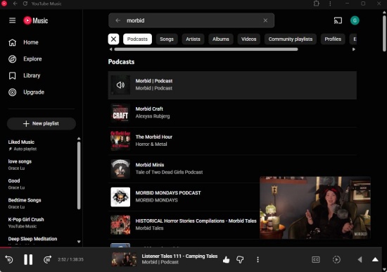 use search bar to find ytm podcasts