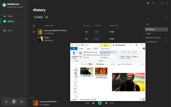 view noteburner youtube music output