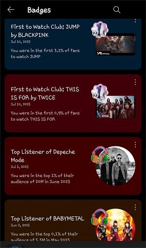 view youtube music badges