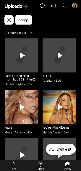 view youtube music uploads on mobile
