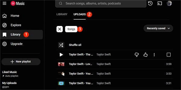 view youtube music uploads on pc