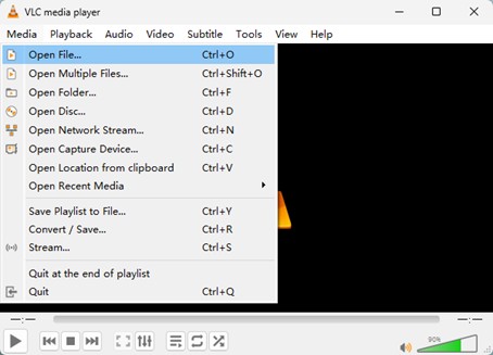vlc media player media open file