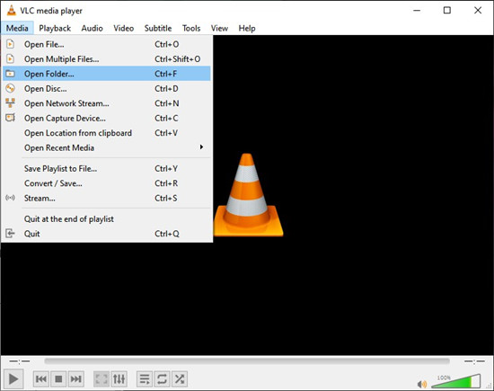 vlc media player media open folder