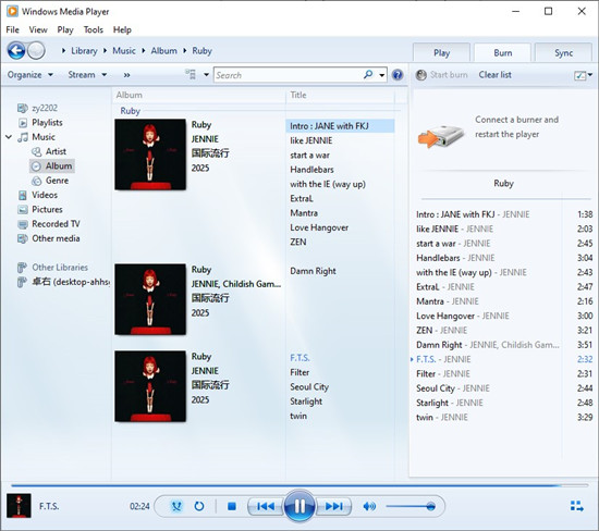 windows media player burn album