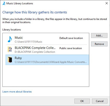 windows media player music library locations ok