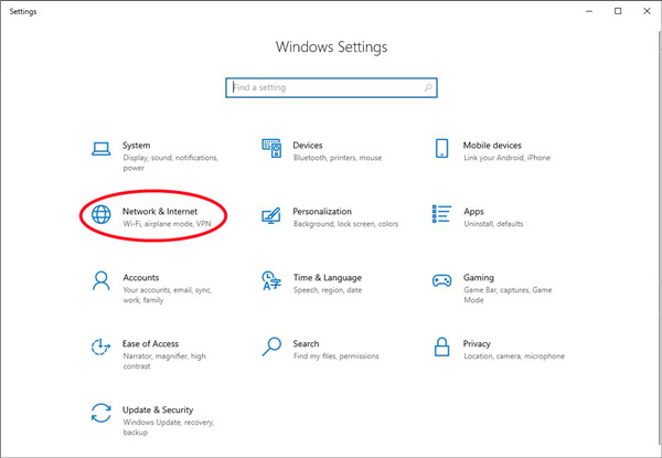 windows settings network internet