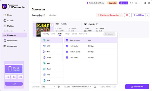 wondersahre uniconverter convert to audio format