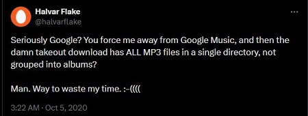x user complaint about google takeout export