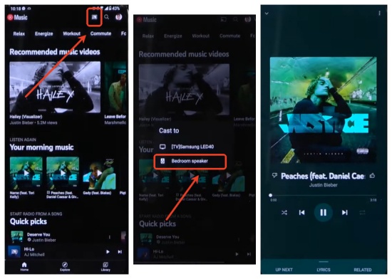 youtube music cast from phone on google home