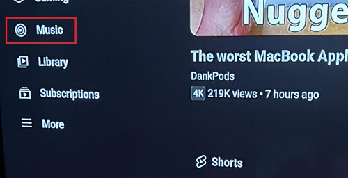 youtube music entrance in youtube app