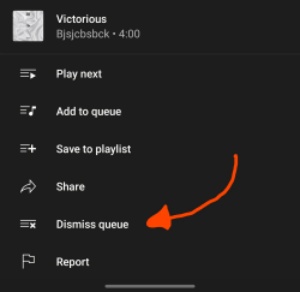 youtube music queue dismiss button on mobile