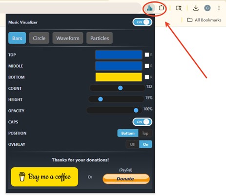 youtube music visualizer browser configure