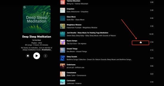 youtube music web add a song to liked music