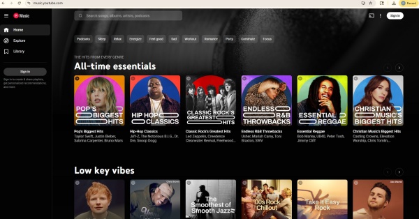 youtube music web page