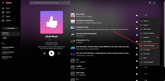 youtube music web remove a song