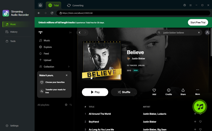 add tidal playlist to conversion list with viwizard streaming audio recorder