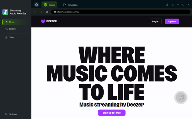open the deezer built-in web player