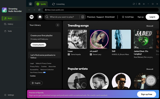log in spotify account