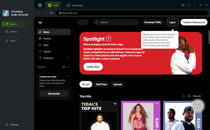 log in tidal account